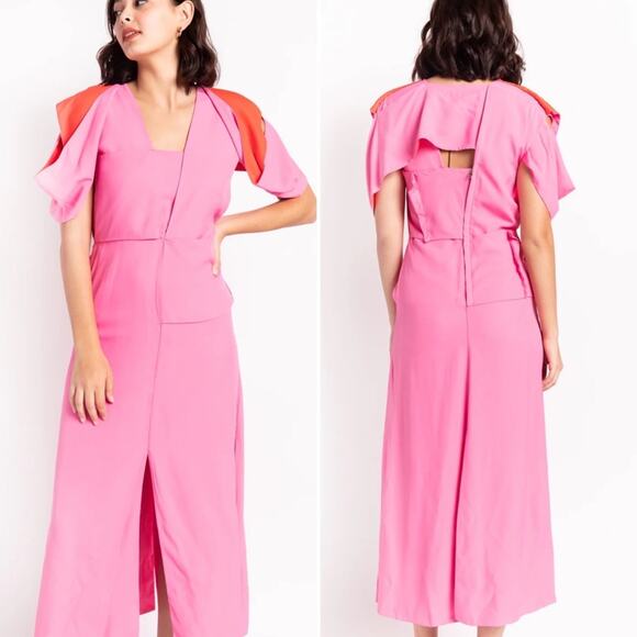 BOTTEGA VENETA Pink and Red Paneled Layered Cutout Maxi Dress Slits Size 6 NEW - Picture 4 of 16